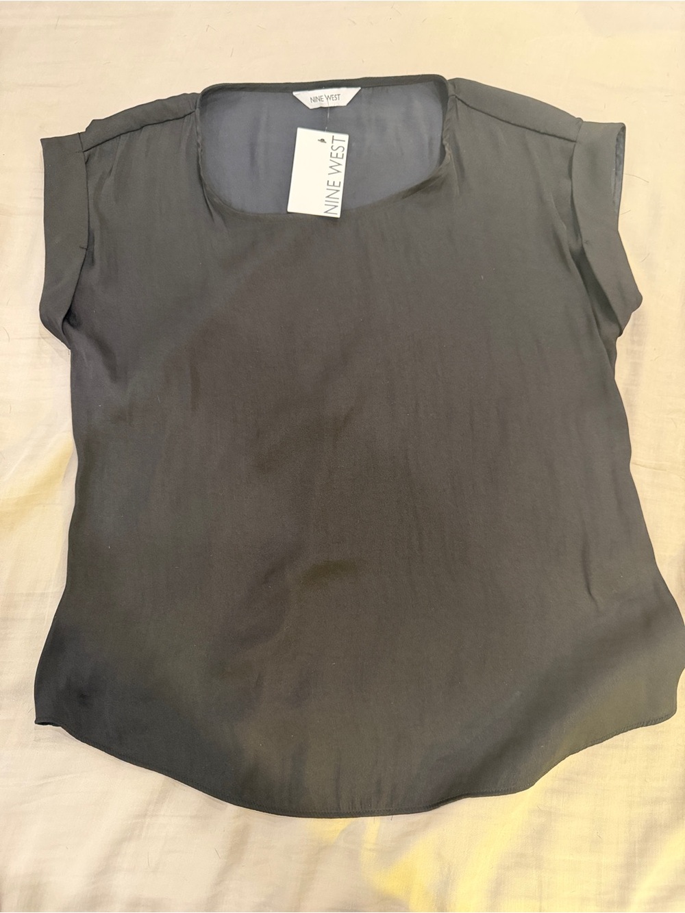 Nine West Black Cap Sleeve Square-Neck Top